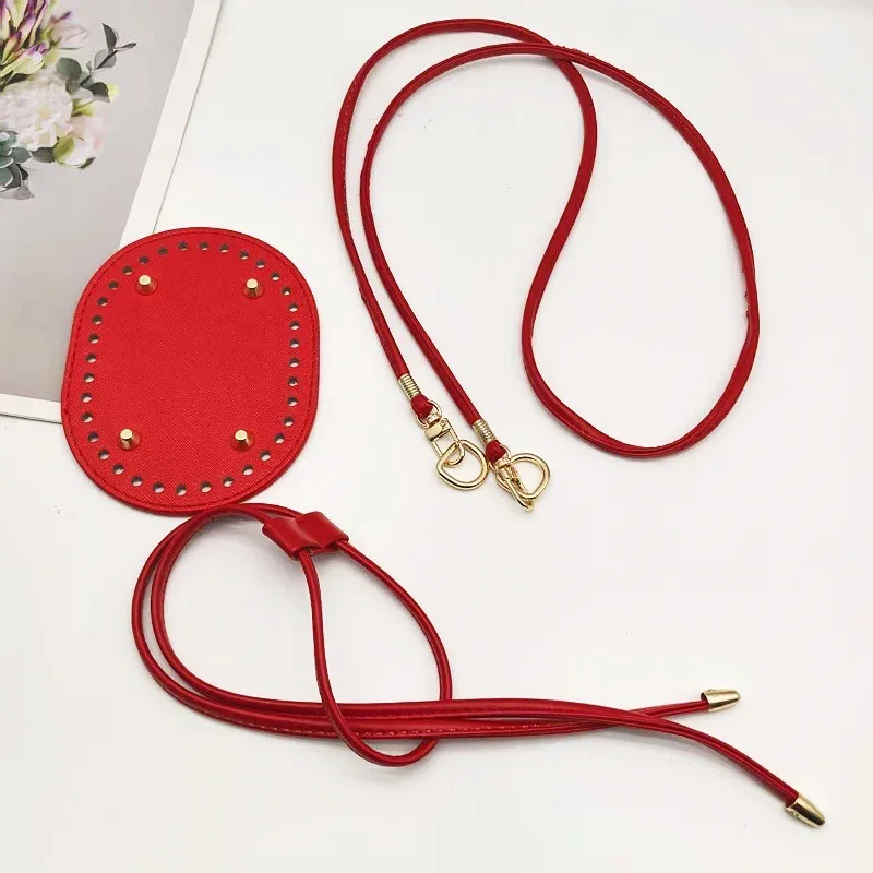ensemble de trois accessoires pour sacs faits main de 14,5 cm avec fond ovale, plusieurs couleurs disponibles, accessoires de sac diy, fond de sac, bandoulière, cordon de serrage, ensemble de trois pièces, sac tissé fait main, sac cousu main, accessoires pour sac bandoulière