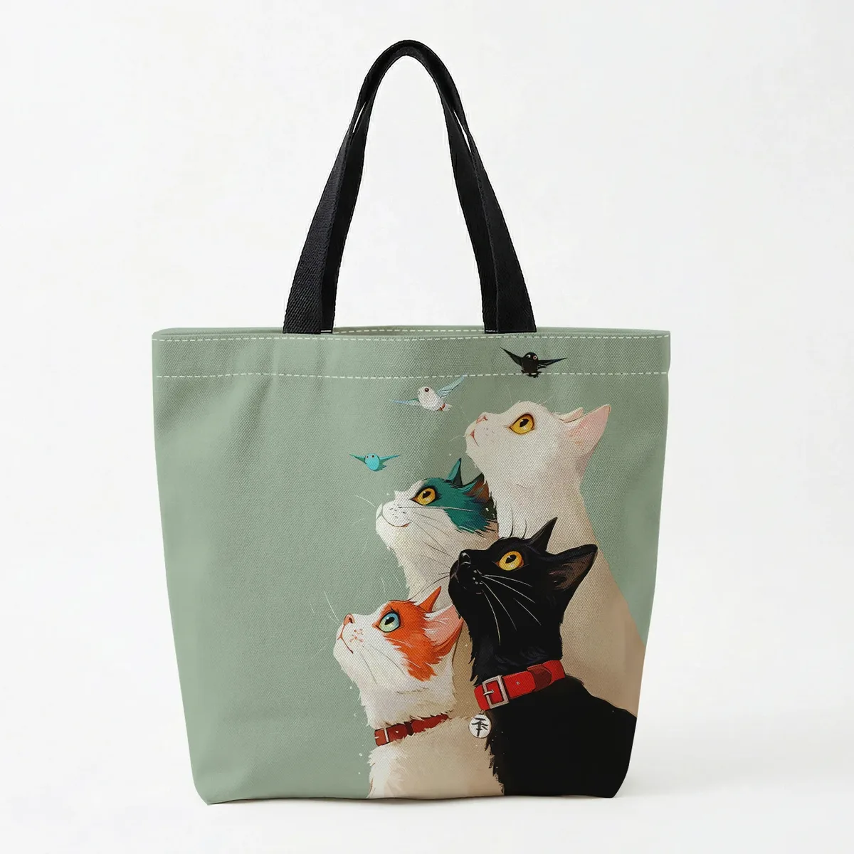 1 pièce, sac à main motif chat empilé, sac à main réutilisable et tendance, sac à main multifonctionnel, sac de shopping en toile imprimée