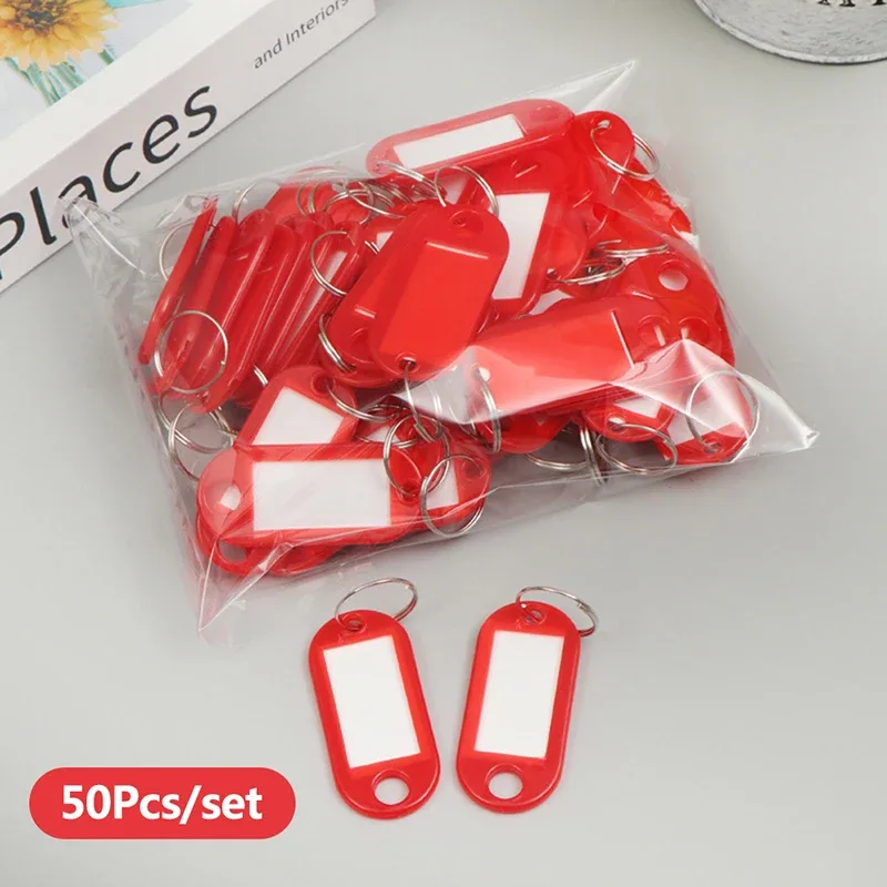 porte-clés coloré, étiquette de clé, identification, nom, adresse de salle, marqueur de numéro tel, étiquette de bagage avec anneau fendu, 50 pièces