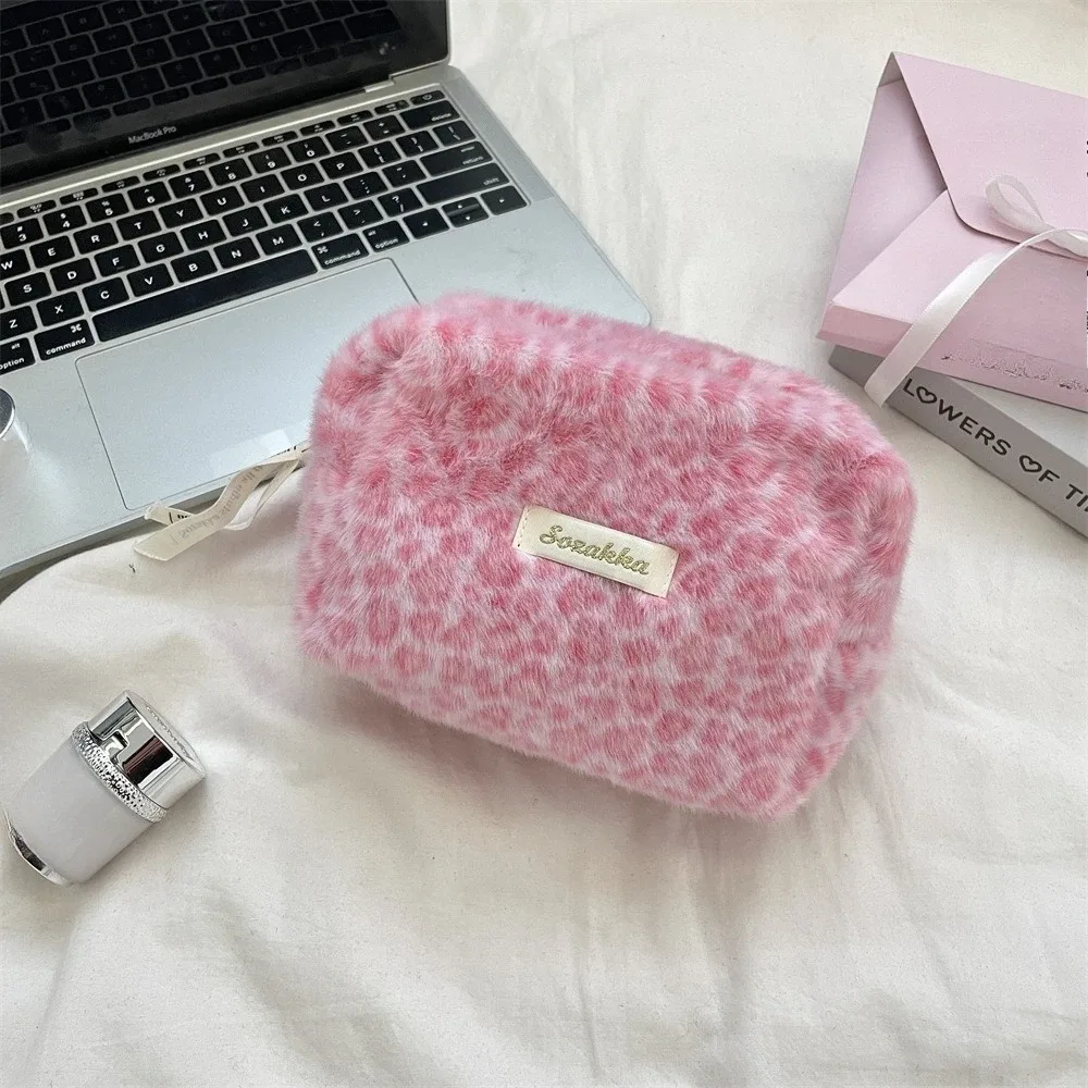 pochette de maquillage mignonne à imprimé léopard, grande capacité, sac à cosmétiques pour femmes, étui de rangement, trousse de toilette de voyage portable pour femmes