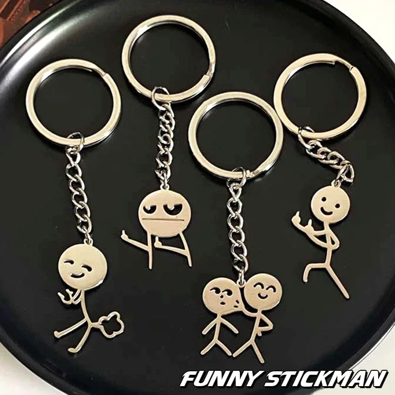Porte-clés de dessin animé Stick Figure, décor pour sac à dos et voiture, idée cadeau de noël intéressante