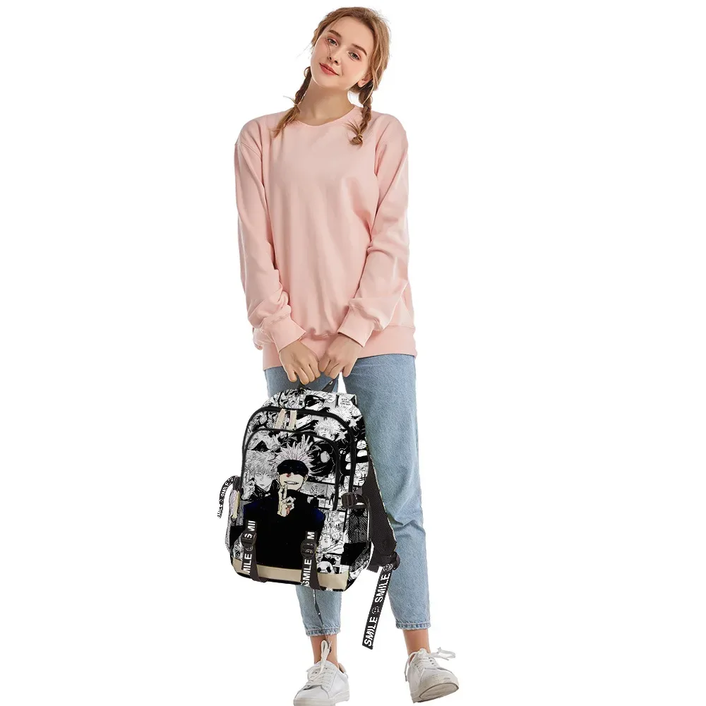 sac dos toile manga noir blanc expression faciale bd texte adolescents voyage école informatique