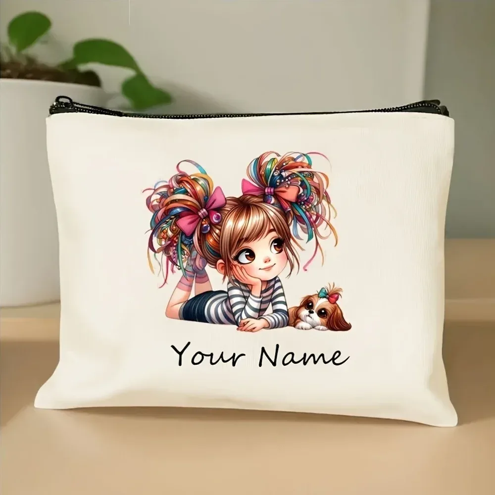 sac de maquillage personnalisé avec motif de fille vintage mignon, sac à main, trousse de toilette, trousse à crayons, cadeau de vacances, trousse à cosmétiques