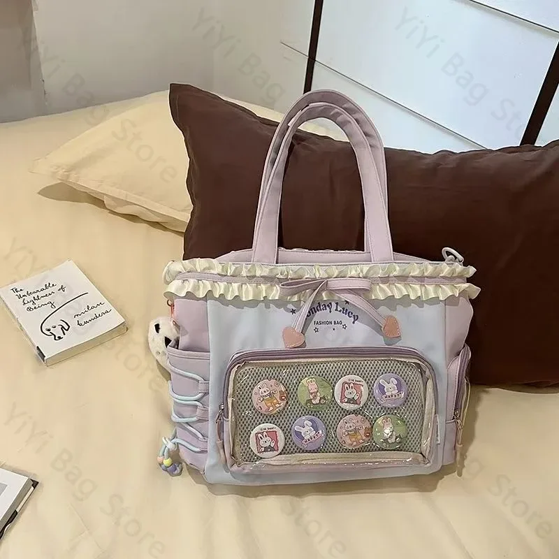 sac à dos ita bag kawaii, sac à bandoulière, ensemble de deux pièces, sac à dos scolaire pour badges et épingles d'anime, sacs à dos transparents pour étudiants