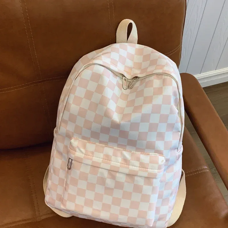 sac à dos pour ordinateur portable à motif damier pour femme, ensemble bandoulière imprimé tendance, multi-poches, bretelles réglables – indispensable pour les trajets sur le campus