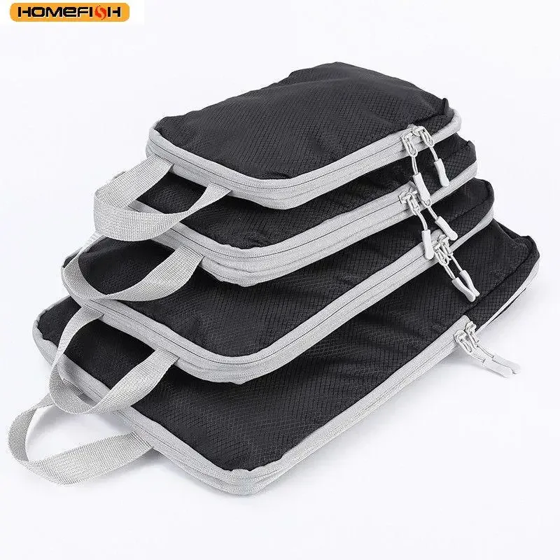 Homefish Ensemble de 4 Sacs de Rangement de Voyage Compressibles Verticaux Imperméables Multifonctionnels pour Bagages d'Affaires