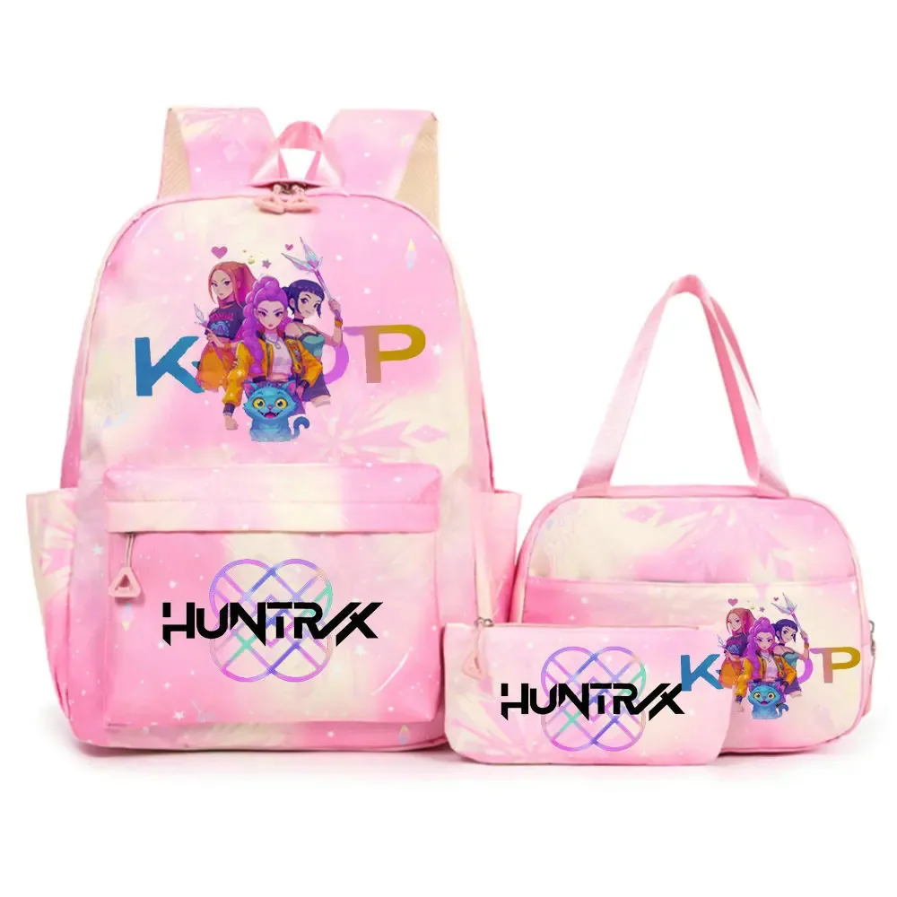 ensemble de sacs à dos imprimés kpop demon hunters avec sac à lunch et trousse à crayons, sac à dos d'extérieur léger et respirant de grande capacité