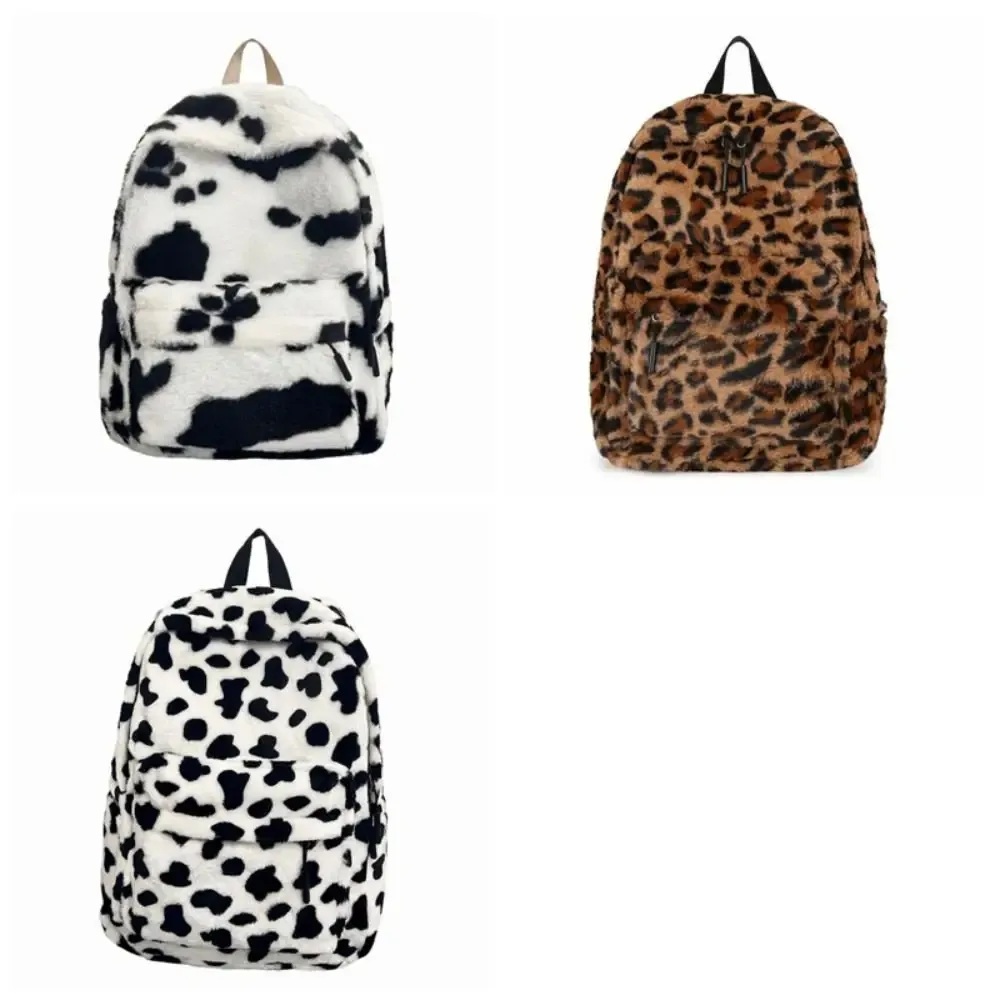 sac à dos portable en peluche à imprimé léopard, style harajuku ulzzang, sac d'école pour étudiants, grande capacité, léger, sac de voyage pour étudiants.