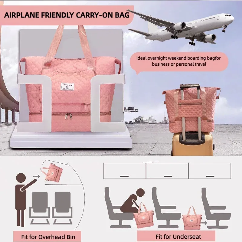 sac de voyage de grande capacité avec compartiment à chaussures indépendant, sac de week-end, sac de voyage pliable pour la salle de sport, le yoga et les voyages
