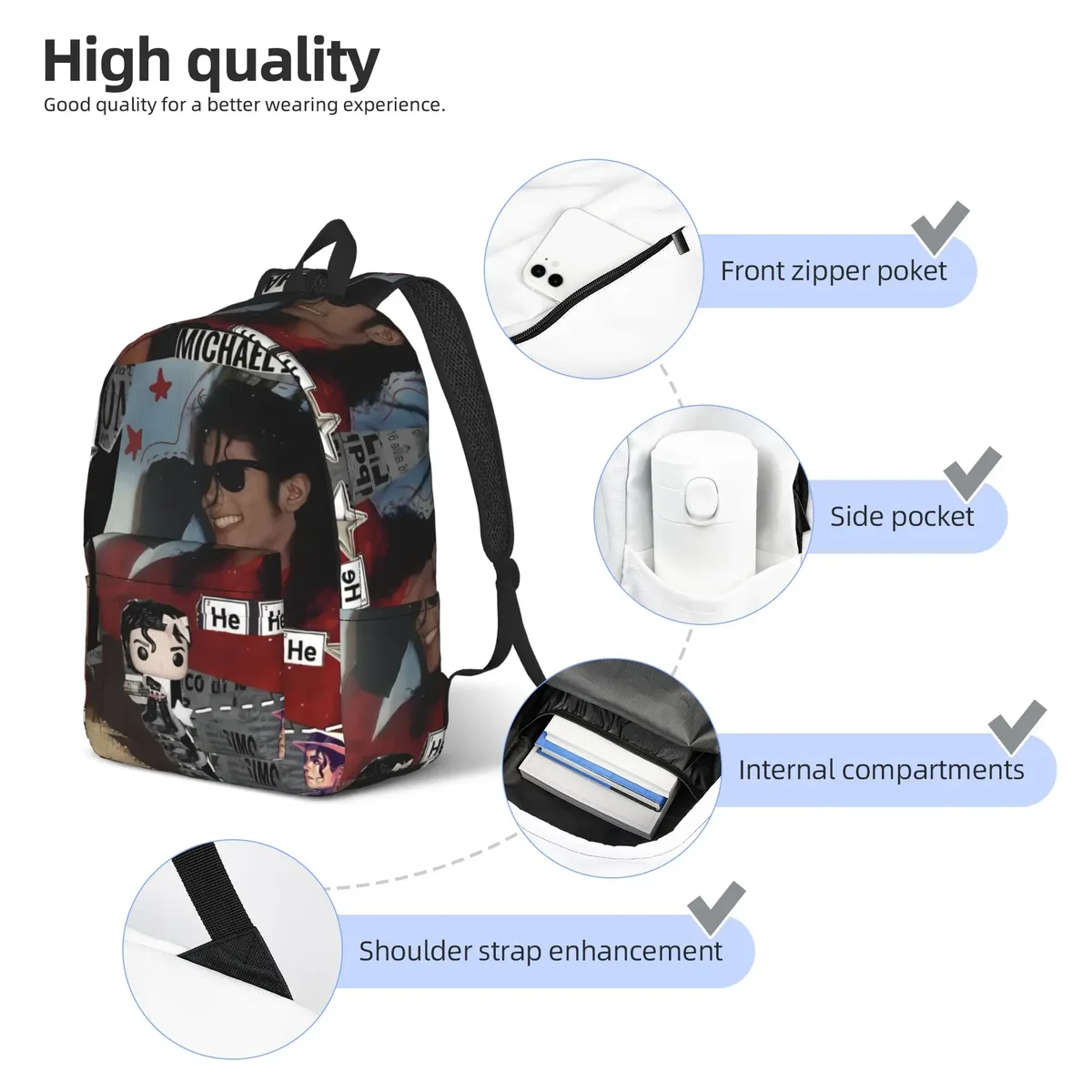 sac à dos michael jacksons musical movie 2026 pour hommes et femmes, sac à dos léger en toile pour ordinateur portable, idéal pour le lycée et les affaires