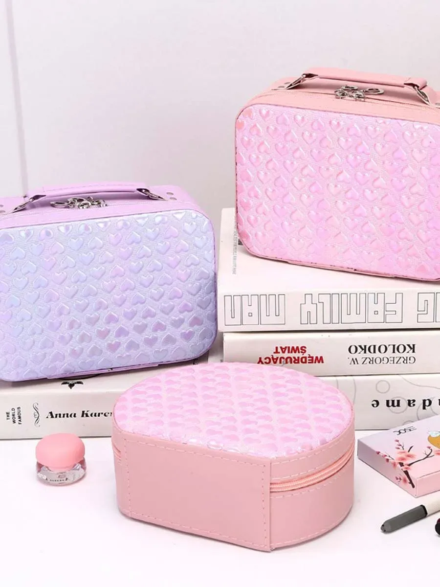 trousse de maquillage portable en forme de cœur pour femme, sac de rangement portable, grande capacité, trousse de voyage, trousse à pinceaux de maquillage, nouveau