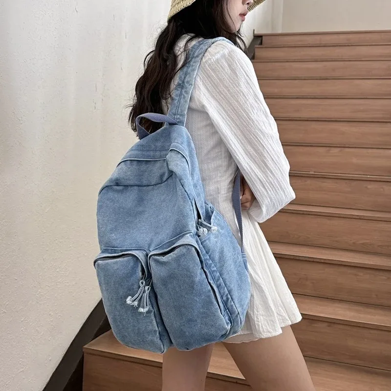 denim fermeture éclair décontracté mode sacs à dos solide grande capacité 2025 haute qualité sacs pour femmes polyvalent haute qualité sacs à dos