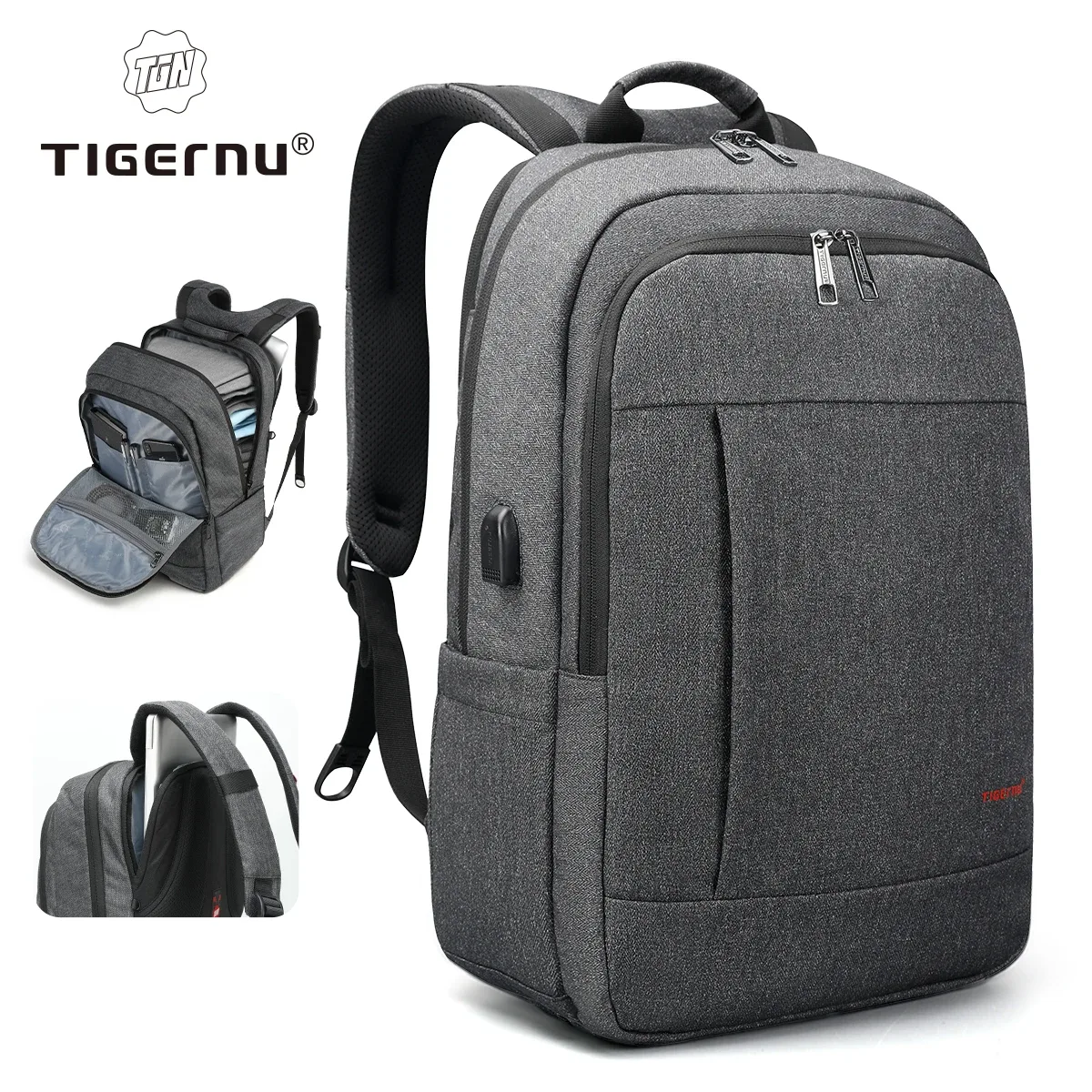 tigernu-sac à dos antivol avec chargement usb pour femme, sac à dos pour ordinateur portable 15.6-17 pouces, sac à dos scolaire mochila, sac décontracté pour femme