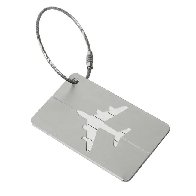 étiquette de bagage distinctive anti-perte en alliage d'aluminium, petite, couleur unie, avec nom, accessoires de carte d'identité de voyage
