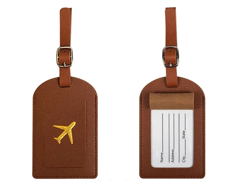 étiquette de bagage en cuir pu pour hommes et femmes, étiquette d'adresse de valise, sac d'embarquement, nom, identification, porte-adresse, accessoire de voyage