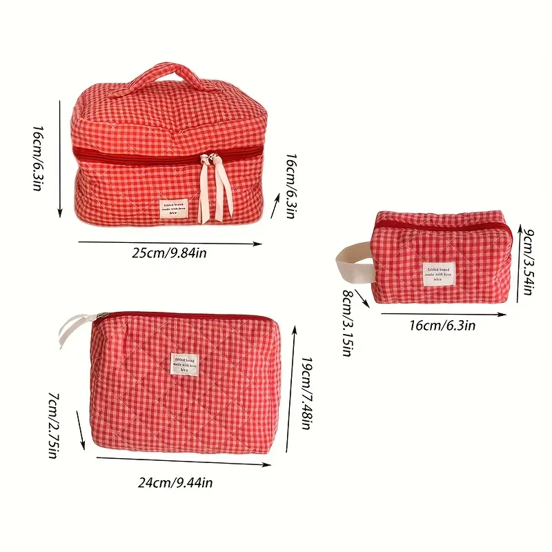 trousse de maquillage à carreaux, sac à cosmétiques portable de grande capacité pour femmes et filles, trousse de toilette de soins de la peau, pochette portefeuille multifonctionnelle mignonne