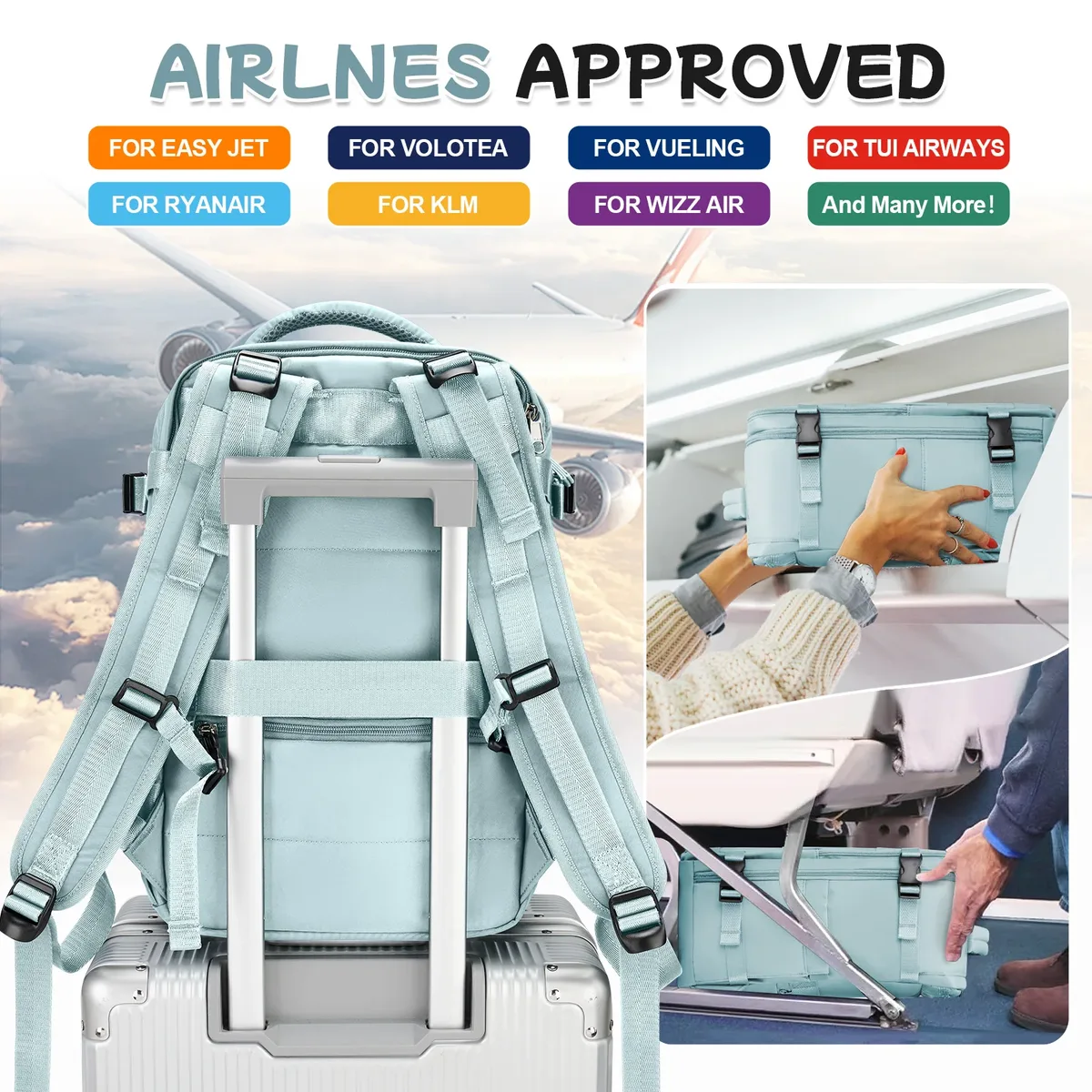 sac à dos extérieur multifonction sac à dos de voyage de grande capacité pour femmes hommes, sacs à dos pour ordinateur portable, sac résistant à l'eau ryanair 40x20x25
