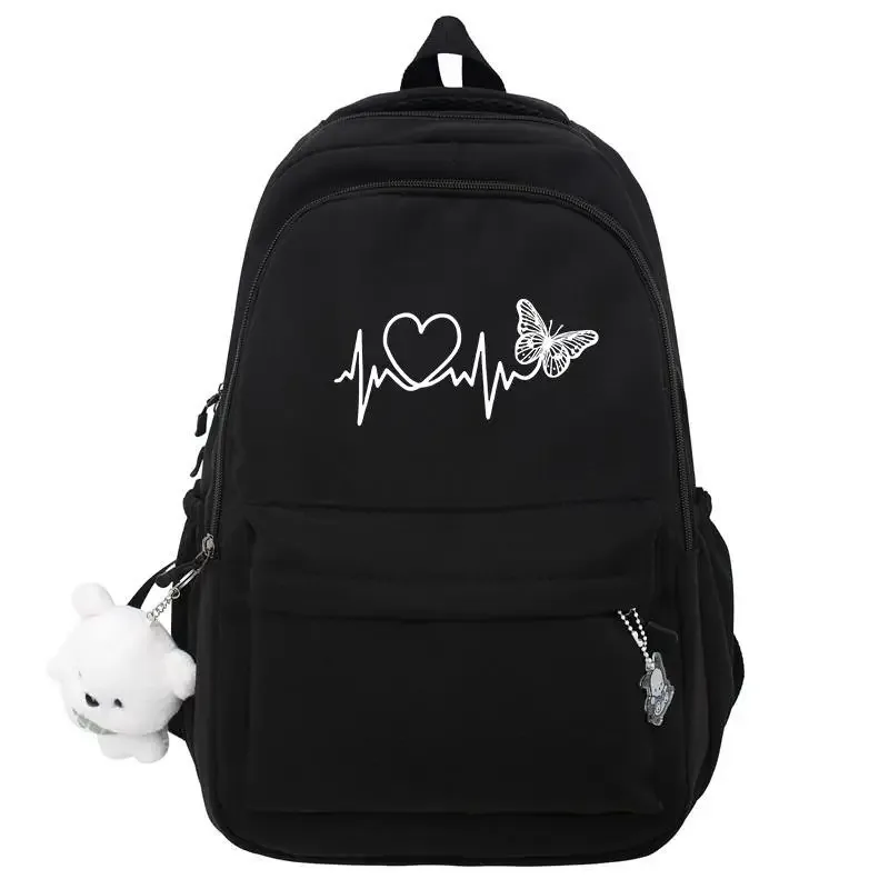 sac dos nylon noir dessin animé chats ours bandoulière arquée compartiment intérieur voyage école adolescents femmes hommes