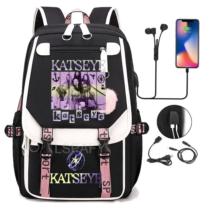 sacs à dos kawaii hot katseye à imprimé amusant, doux et mignons, grande capacité, pour étudiants, sacs d'école, sacs pour ordinateur portable, patchwork, simples, mochilas