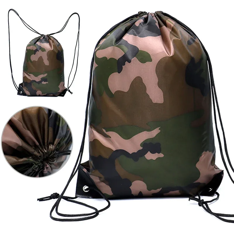 sac à dos léger à cordon de serrage camouflage pour hommes et femmes, pour la salle de sport, le basketball, la randonnée, la plage, la natation, les activités de plein air, 42x34cm