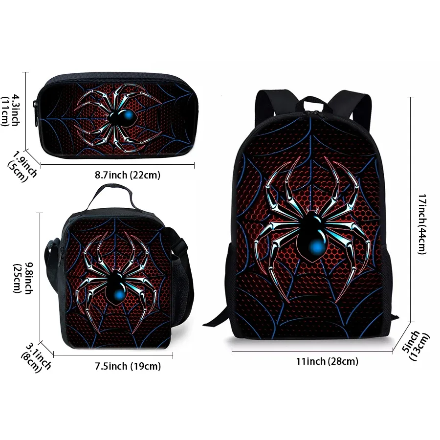 sacs à dos trois pièces à motif araignée pour garçons et filles, meilleurs cadeaux, sac à dos scolaire 3d dessin animé pour enfants