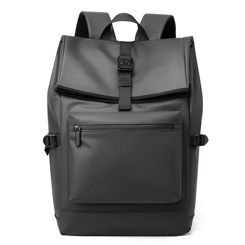 sac dos nylon noir design simple fonctionnel bandoulière arquée grand format polyester intérieur informatique décontracté voyage business