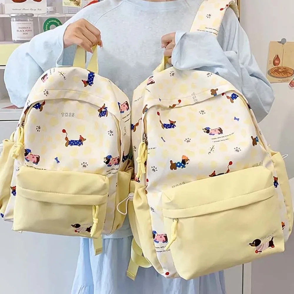 sac à dos en nylon pour étudiants, motif teckel, décontracté, couleur contrastée, anti-rayures, en polyester, grande capacité