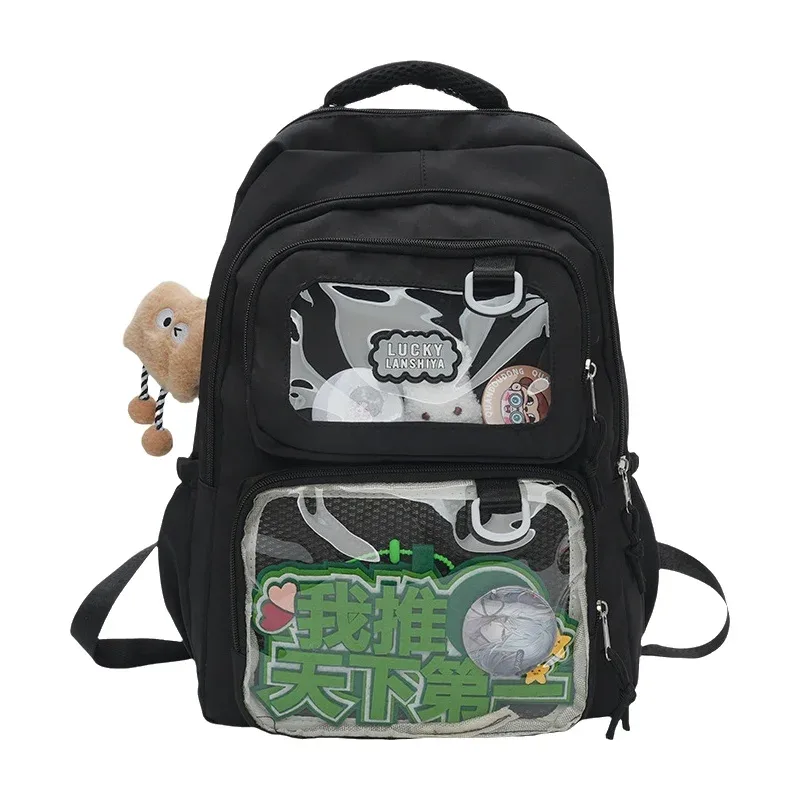 sac à dos scolaire transparent grande capacité, sac à bandoulière double pour étudiants, en tissu oxford imperméable, ultra léger, style mignon