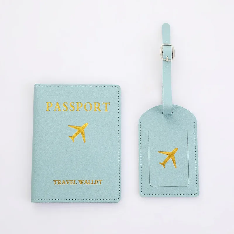 couverture de passeport de voyage en pu, étiquette d'identification de valise, sac d'embarquement, nom, adresse, porte-passeport, 2 pièces/ensemble
