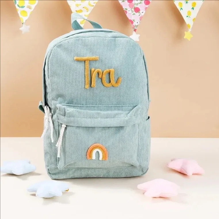 sac à dos personnalisé de grande capacité, cadeau de noël, fait à la main, nom unique, corde multicolore personnalisée, fil, couleur arc-en-ciel, décoration