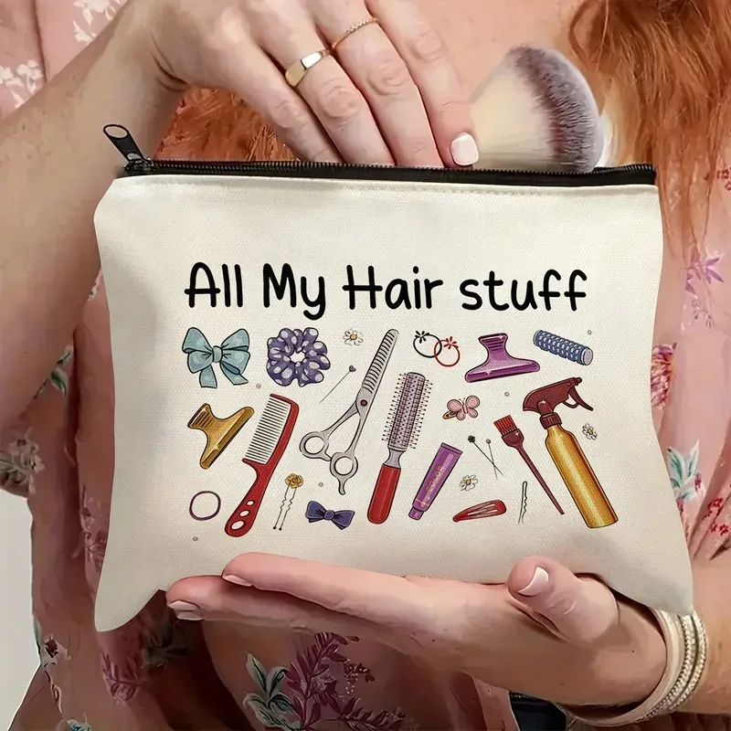 sac de toilette de voyage en toile avec imprimé accessoires pour cheveux, sac de rangement léger à fermeture éclair pour maquillage, design tendance, c'est un cadeau