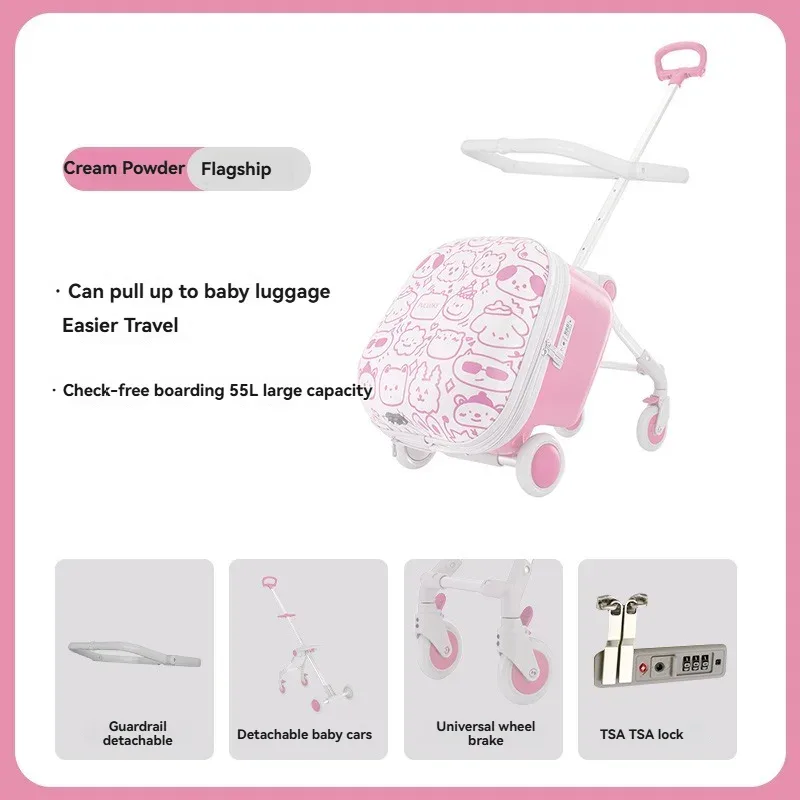 valise abs bébé vert personnages animaux roulettes toupie pliante parebrise amovible usage voyage enfant