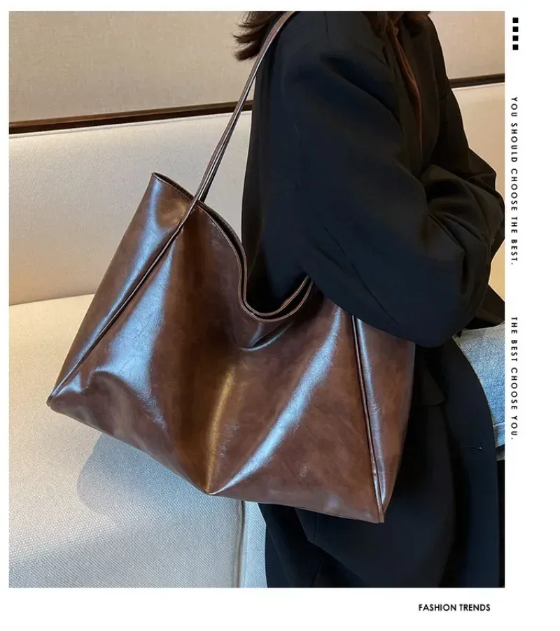 sac fourre-tout pour femme, pochette sous le bras tendance, grande capacité, sac à bandoulière en cuir pu souple, sac rétro à porter en travers du corps, sacs seau décontractés et portables