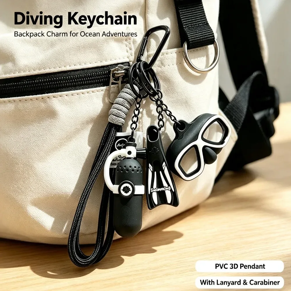 porte-clés thème plongée 3d mini équipement de plongée pendentif sac bouteille d'oxygène plongeur palmes lunettes anneau porte-clés aventure océanique pour sac à dos