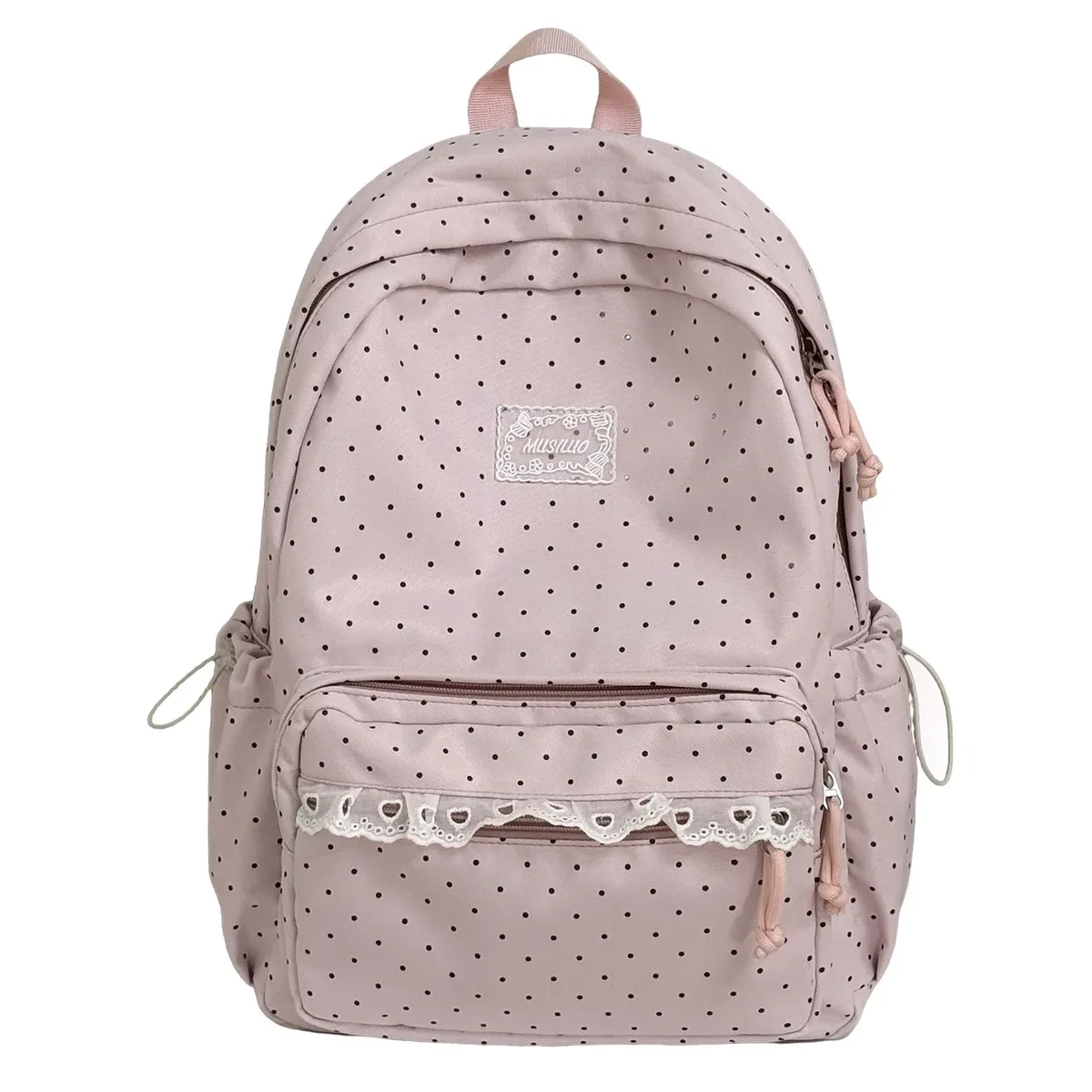 sac à dos à pois de style coréen, sac de voyage scolaire en nylon léger et mignon avec garniture en dentelle pour femmes