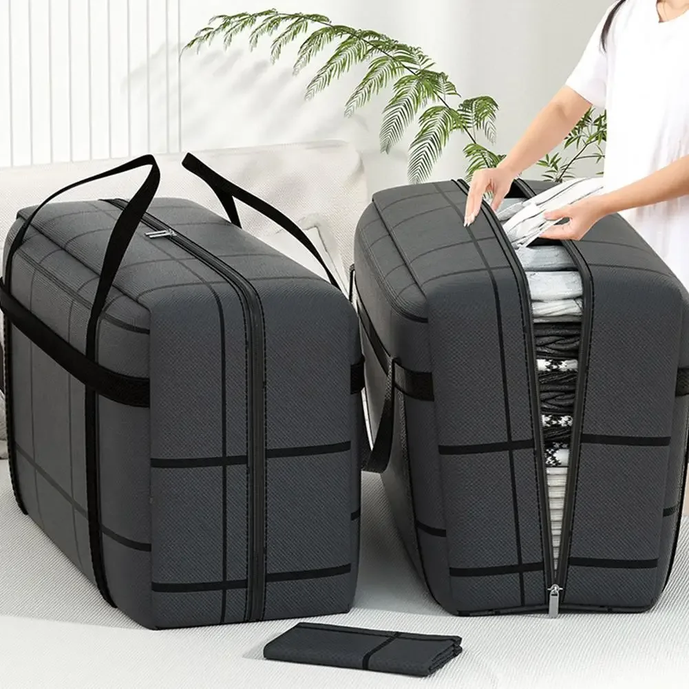 sac de rangement pliable en tissu non tissé de grande capacité, anti-poussière et résistant à l'humidité avec fermeture éclair, sac de voyage portable pour bagages mobiles