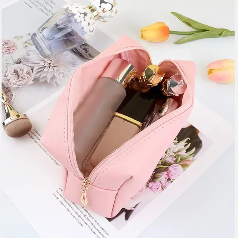 sacs à cosmétiques en cuir pu avec fermeture éclair pour femme, trousse de maquillage, étui à rouge à lèvres, trousses de toilette étanches, petit et grand, mode féminine, 1pc