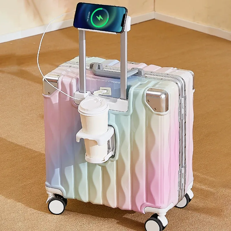 valise 18 "20" mot de passe boîtier de chariot valise cabine de voyage petit bagage avec porte-gobelet usb support pour téléphone valise bagage de voyage