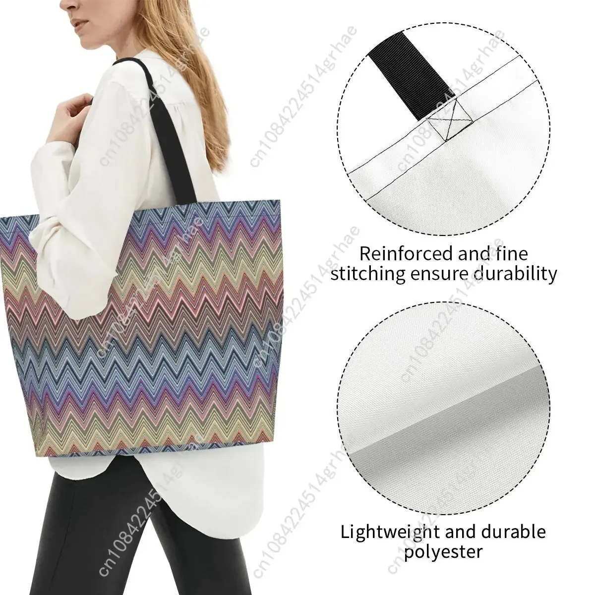 sac fourre-tout personnalisé coloré à motif zig-zag pour la maison, sac de courses en toile bohème géométrique à motif zig-zag, sac à bandoulière pour les courses