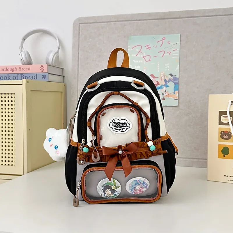 sac à dos coréen à nœud papillon, grande capacité, esthétique soignée, couleur transparente contrastante, pour l'école