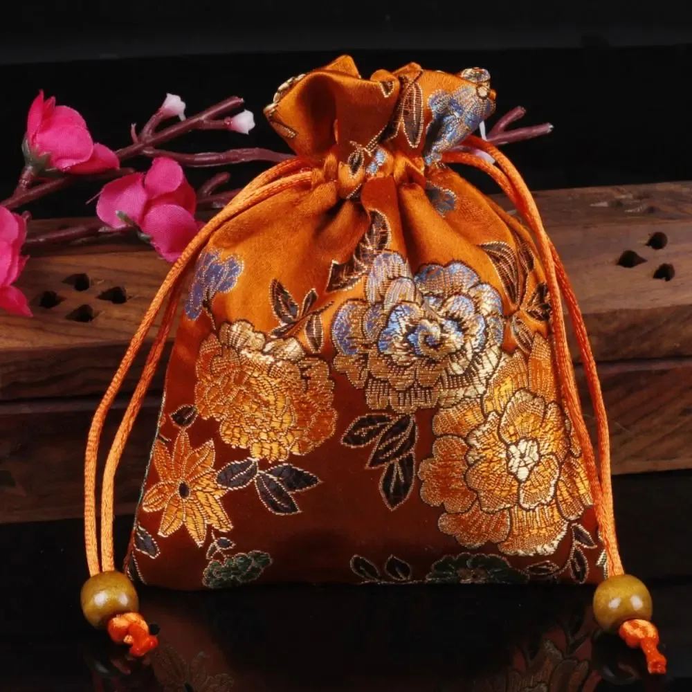 sac à cordon brodé floral, porte-monnaie, sac à bonbons, sac d'emballage pour bijoux, sac à sucre festif de grande capacité de style chinois
