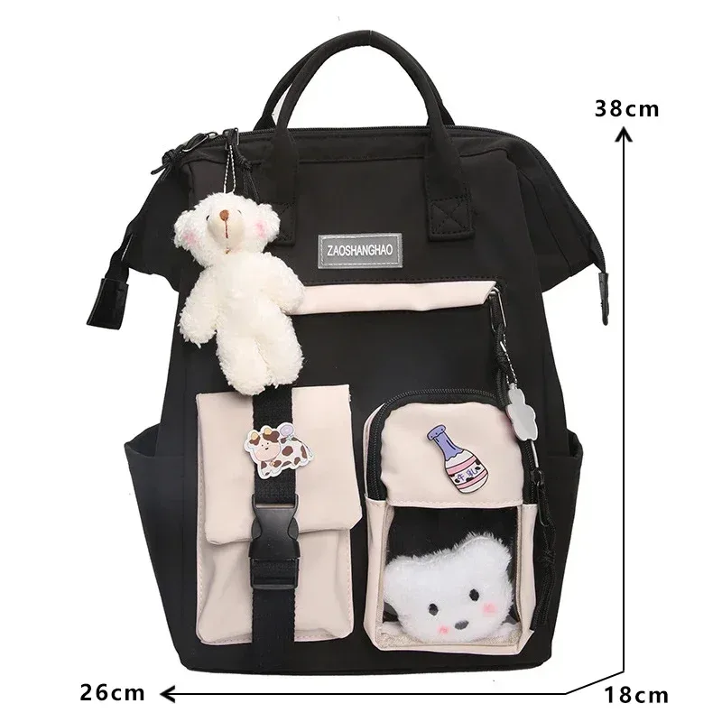 sac dos nylon patchwork noir blanc gris femmes voyage ecole bandoulière arquée fermeture éclair poche integree pcs ouverte style preppy
