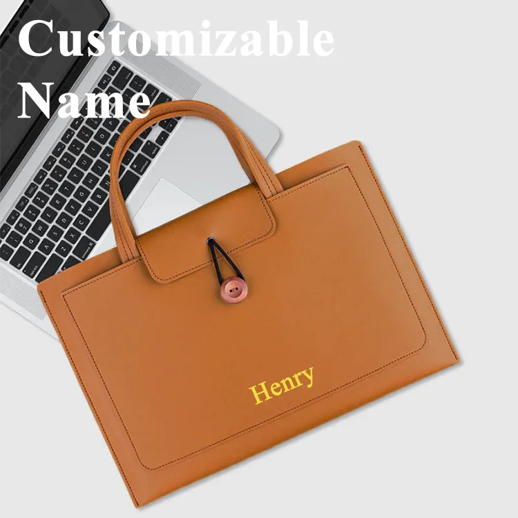 porte-documents/sac à main en cuir lisse avec initiales monogrammées, grande capacité, pour ordinateurs portables apple macbook 14 pouces et huawei 16 pouces