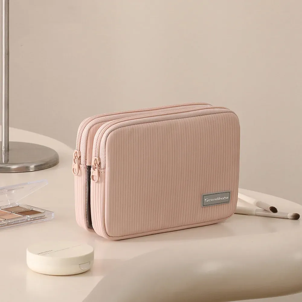 trousse de maquillage portable de grande capacité, pochette de toilette étanche avec compartiments, organisateur de cosmétiques anti-rides