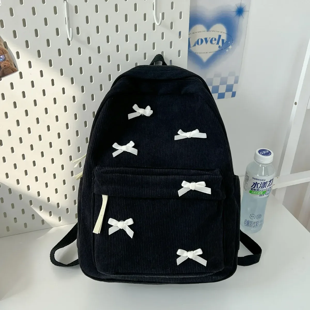 y2k – sac à dos pour ordinateur portable à motif d'étoile pour filles, sac à dos d'école de grande capacité pour adolescentes, sac à dos en velours côtelé, sac à bandoulière à double sangle
