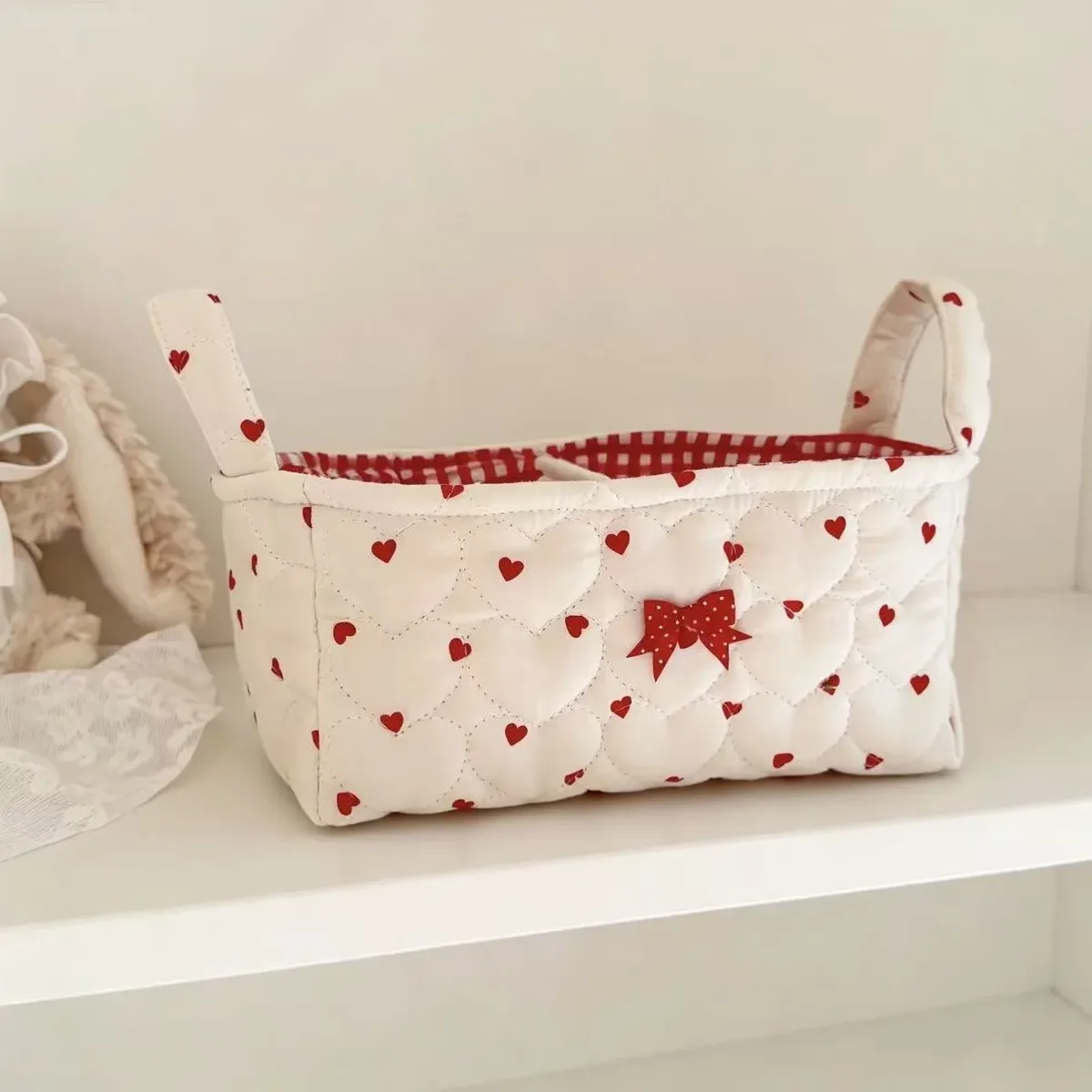 nouveau panier de rangement superposé en coton tressé, style ins, pour décoration de bureau et organisateur de cosmétiques, motif 'cœur de fille'