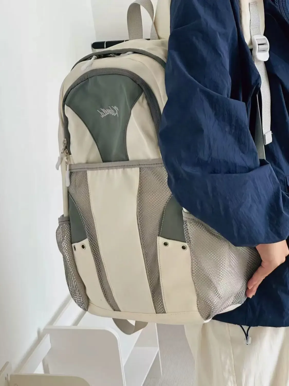 sac à dos de voyage tendance grande capacité unisexe, sac d'école patchwork, sacs à dos en nylon bleu y2k pour femme, sacs de randonnée décontractés pour homme, nouveauté 2026