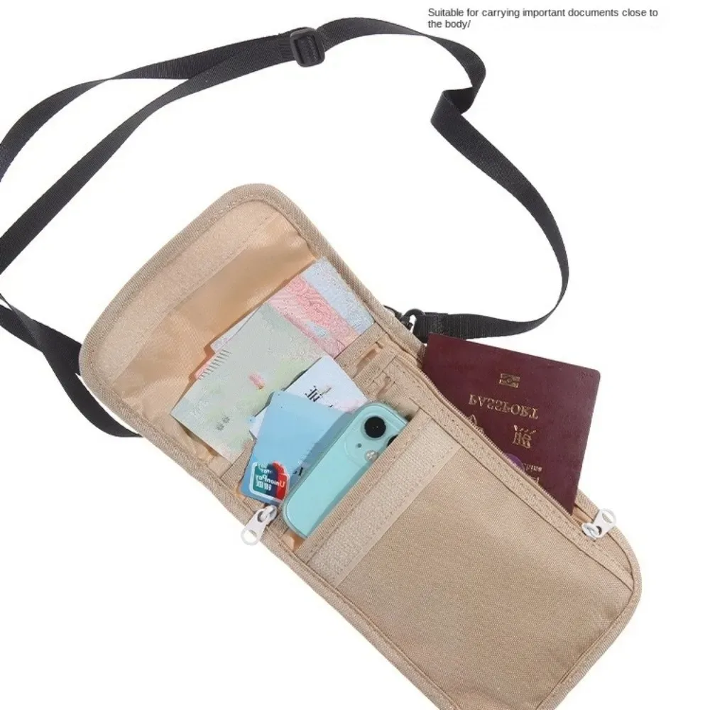 accessoires de voyage portefeuille de voyage kaki noir porte-billets pochette de voyage à porter autour du cou housse de protection pour passeport à fermeture éclair portefeuille pour passeport