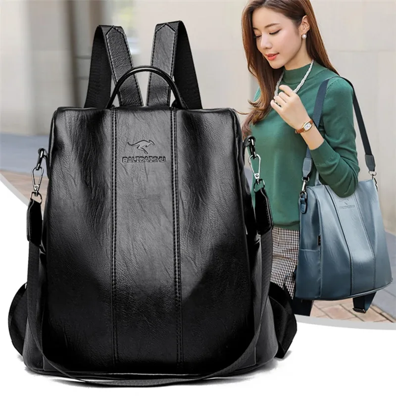 sac à dos en cuir anti-vol pour femmes, sac à bandoulière vintage pour dames, sac de voyage de grande capacité, sacs d'école pour filles mochila feminina