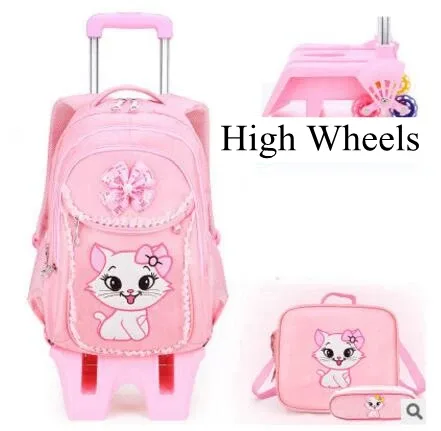 valise sac dos roulettes nylon fleur chat rose filles école voyage transport scolaire jeunesse